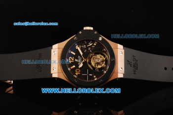 Hublot Big Bang Swiss Tourbillon Manual Winding Movement Rose Gold Case with Black Ceramic Bezel and Black Rubber Strap-10micron Gold