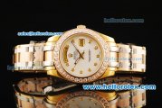 Rolex Day-Date Oyster Perpetual Three Tone with White Dial and Diamond Bezel/Marking