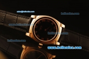 Rolex Cellini Swiss Quartz Rose Gold Case with Black Dial and Black Leather Strap-Roman Markers