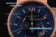 Ulysse Nardin Maxi Marine Chrono Japanese Miyota OS20 Quartz Rose Gold Case with Blue Rubber Strap and Black/Blue Dial