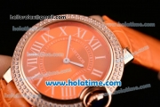 Cartier Ballon Bleu Swiss Quartz Rose Gold Case with Orange Leather Strap Diamond Bezel and Orange Dial