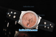 Rolex Datejust Automatic Movement Swiss Coating Case with Diamond Bezel-Rose Gold Dial and Black Rubber Strap