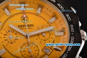 Ferrari Chrono Miyota OS20 Quartz Steel Case PVD Bezel with Steel Strap and Yellow Dial Stick Markers Three Subdials