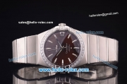 Omega Constellation Co-Axial Swiss ETA 2824 Automatic Full Steel with Diamond Bezel and Brown Dial-Stick Markers