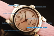 Rolex Cellini Swiss Quartz Steel Case with Pink MOP Dial and Numeral Markers-Pink Leather Strap