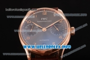 IWC Portuguese Power Reserve Clone IWC 52010 Automatic Rose Gold Case with Grey Dial and Brown Leather Strap - Arabic Numeral Markers (ZF)