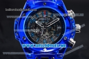 Hublot Big Bang UNICO Sapphire All Blue Miyota Quartz Sapphire Crystal Case with Skeleton Dial and Blue Rubber Strap Stick/Arabic Numeral Markers