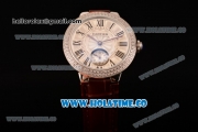 Cartier Ballon Bleu De Small Swiss Quartz Steel Case with Diamonds Bezel White Dial and Brown Leather Strap - Black Markers