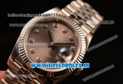 Rolex Datejust 37mm Swiss ETA 2836 Automatic Steel Case with Jubilee Steel Bezel Grey Dial Diamonds Steel Bracelet