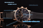 IWC Portuguese Chrono Japanese Miyota OS10 Quartz Rose Gold Case Stick Markers with Black Rubber Strap and Black Dial