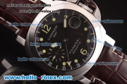 Panerai Luminor GMT PAM 00159 Automatic Steel Case with Black Dial and Brown Leather Strap