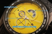 Porsche Design Regulator Chronograph Miyota Quartz Movement PVD Case with Yellow Dial and Black Rubber Strap