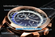 Patek Philippe Complicated World Time Chrono Miyota Quartz Rose Gold Case with Stick Markers and Black Dial