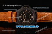 Panerai Luminor Marina Beverly Hills Boutique Edition PAM 416 Swiss ETA 6497 Manual Winding Carbon Fiber Case with Black Dial Brown Leather Strap and Yellow Stick/Arabic Numeral Markers (H)