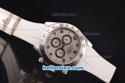 Rolex Daytona Asia 3836 Automatic Steel Case with Silver Dial and White Rubber Strap - 7750 Coating