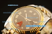 Rolex Datejust II Swiss ETA 2836 Automatic Full Steel with Yellow Gold Bezel and Black Dial-Roman Numerals Markers