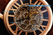 Cartier Rotonde De Cartier Skeleton Automatic Movement Rose Gold Case with Rose Gold Markers and Brown Leather Strap