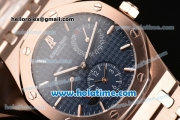 Audemars Piguet Royal Oak Dual Time ST Automatic Two Time With Power Reserve Full Rose Gold with Blue Dial and Stick Markers - 7750 Coating