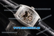 Franck Muller Cintree Curvex Skeleton Asia 2813 Automatic Steel Case with Skeleton Dial Brown Leather Strap and Diamonds Bezel