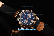 Ulysse Nardin Marine Swiss Valjoux 7750 Automatic Movement Rose Gold Case with Black Dial-Rubber Strap