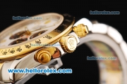 Rolex Daytona Chronograph Miyota Quartz Movement Gold Bezel with White Dial and Two Tone Strap