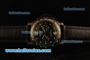 Panerai Luminor Regatta Pam 308 Chronograph Swiss Valjoux 7750 Manual Winding Movement PVD Case with Black Dial and Black Leather Strap