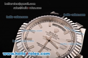 Rolex Day-Date Asia 2813 Automatic Steel Case with White Leather Strap Stick Markers and White Dial