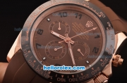 Rolex Daytona Asia 3836 Automatic Rose Gold Case - PVD Bezel with Brown Dial and Brown Rubber Strap - 7750 Coating