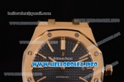 Audemars Piguet Royal Oak 41 Clone AP Calibre 3120 Automatic Yellow Gold Case with Blue Dial Stick Markers and Black Leather Strap (BP)