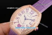 Franck Muller Heart Swiss Quartz Rose Gold Case with Purple Leather Strap Diamond Bezel and White Dial - ETA Coating