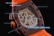 Richard Mille RM011 Swiss Valjoux 7750-SHG Automatic Brown PVD Case with Orange Rubber Strap and Skeleton Dial