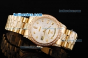 Rolex Day Date Automatic Movment Golden Case with Diamond Bezel and Diamond Markers