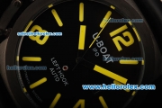 U-Boat Italo Fontana Left Hook Automatic Movement PVD Case with Black Dial and Yellow Markers - Black Leather Strap