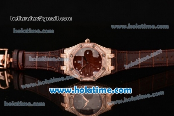 Audemars Piguet Royal Oak Lady Miyota OS2035 Quartz Rose Gold/Diamond Case with Brown Leather Bracelet and Brown Dial (EF)