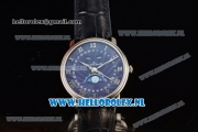 BlancPain Villeret Moonphase & Complete Calendar Miyota 9015 Automatic Steel Case with Blue Dial Roman Numeral Markers and Blue Genuine Leather Strap (EF)