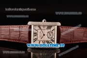 Cariter Tank MC Swiss ETA 2824 Automatic Steel Case with White Dial Brown Leather Strap and Roman Numeral Markers - Diamonds Bezel
