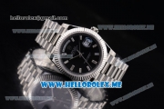 Rolex Day-Date Swiss ETA 2836 Automatic Stainless Steel Case/Bracelet with Black Dial and Stick Markers (BP)