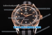 Omega Seamaster 300 Master Co-Axial Clone Omega 8500 Automatic Steel Case with Black Dial Rose Gold Bezel and Black/Grey Nylon Strap
