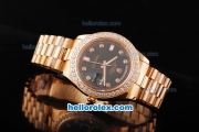 Rolex Day Date II Automatic Movement Full Rose Gold with Diamond Bezel-Diamond Markers and Black Dial