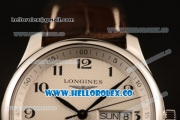 Longines Master Swiss ETA 2824 Automatic Steel Case with White Dial and Black Leather Strap