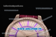 Jaeger-LeCoultre Lady Miyota Quartz Steel Case with White MOP Dial Purple Leather Strap and Purple Stick Markers - Diamonds Bezel