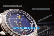 Patek Philippe Grand Complication Sky Moon Celestial Compass Miyota 9015 Automatic Steel Case with Blue Dial and Black Genuine Leather Strap (GF)