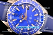 Omega Seamaster Planet Ocean 600M Co-axial GMT Clone Omega 8605 Automatic Steel Case with Blue Dial and Stick/Arabic Numeral Markers (EF)