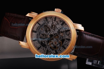 Vacheron Constantin Skeleton Automatic Gold Casing with Black Marking and Leather Strap