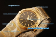 Omega Constellation Swiss Quartz Steel Case with Gold Bezel and Black Dial-Two Tone Strap