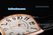 Franck Muller Casablanca Swiss ETA 2824 Automatic Movement Rose Gold Case with White Dial and Black Leather Strap