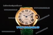 Cartier Ballon Bleu De Medium Asia 4813 Automatic Yellow Gold Case with Silver Dial Rose Red Leather Strap and Roman Numeral Markers (GF)