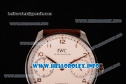 IWC Portuguese Power Reserve Clone IWC 52010 Automatic Steel Case with White Dial Arabic Number Markers and Brown Leather Strap - 1:1 Original (ZF)