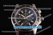 Breitling Superocean Chronograph II Chronograph Swiss Valjoux 7750 Automatic Steel Case with Black Dial Black Leather Strap and Stick Markers