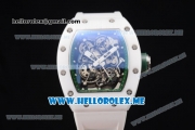 Richard Mille RM 055 Miyota 9015 Automatic Ceramic Case with Skeleton Dial White Rubber Strap and Dot Markers